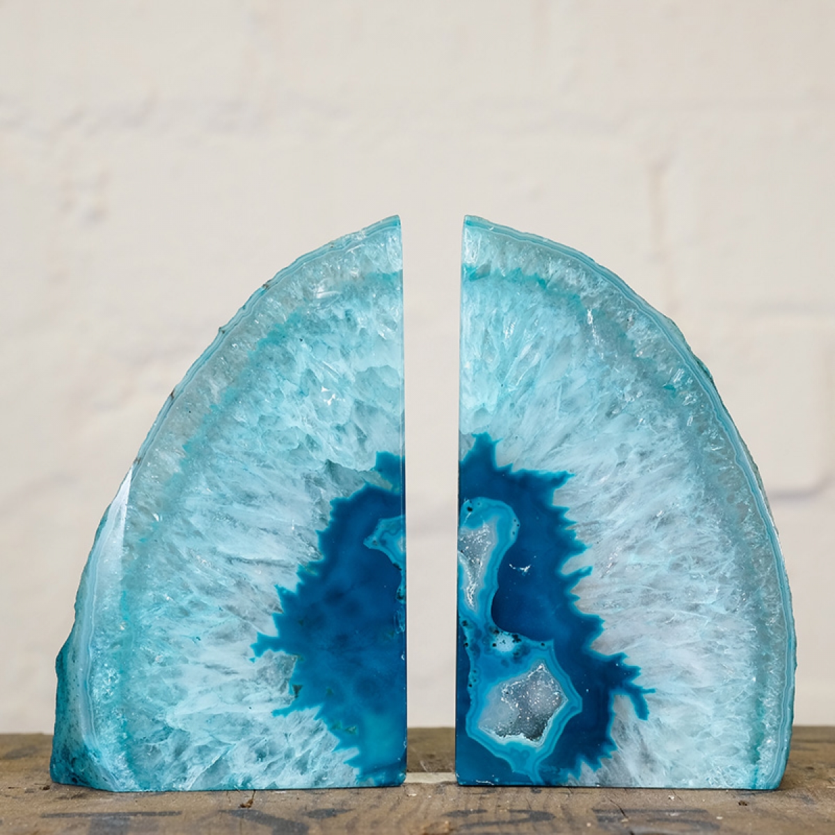 Minibeast Large Turquoise Agate Geode Bookend Pair