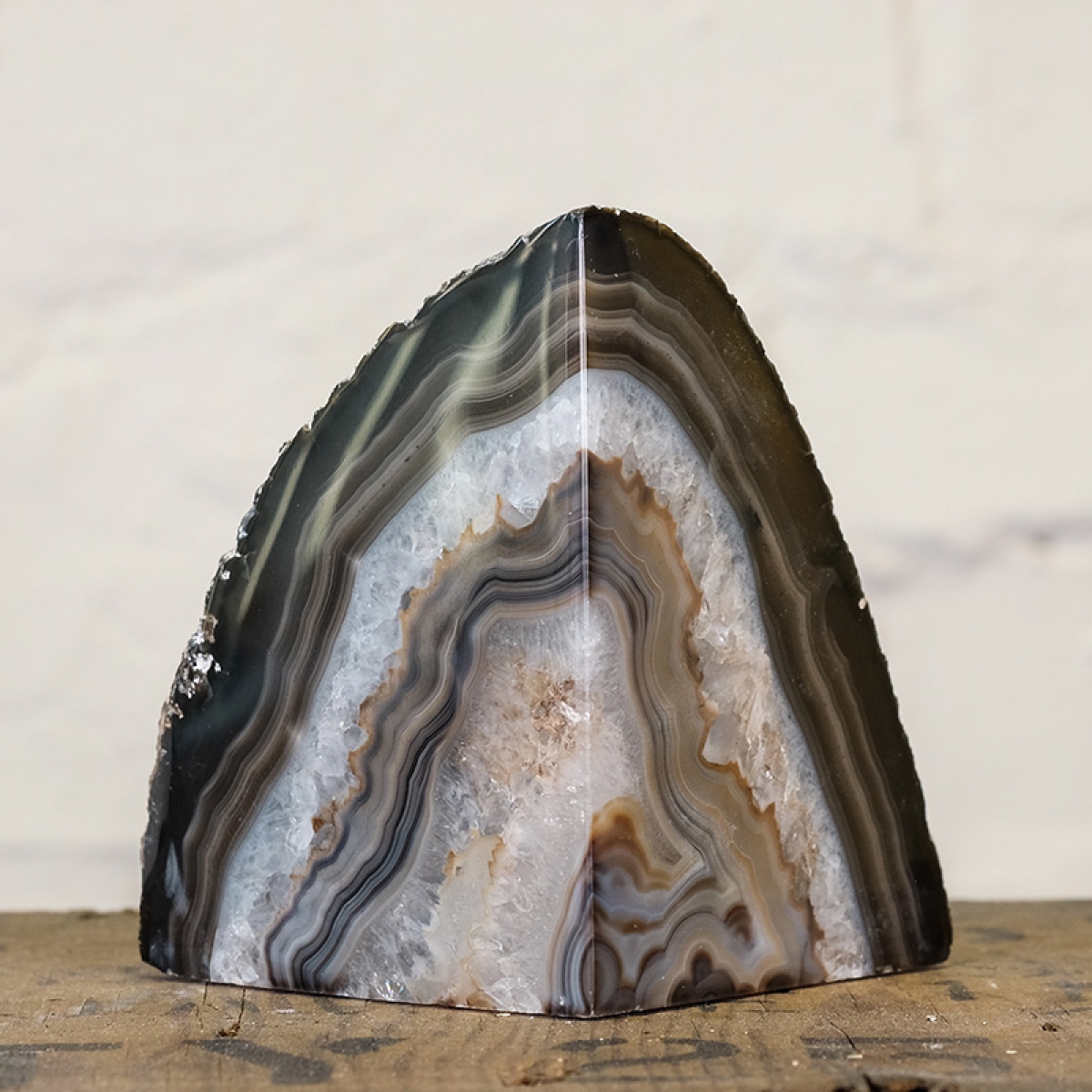 Large Black Agate Geode Bookends